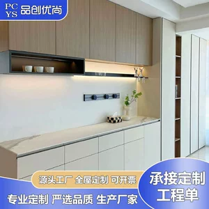 全屋定制餐边柜一体靠墙全实木家用岩板台面轻奢组合酒储物柜工厂