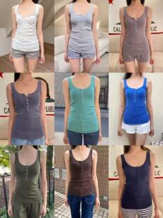 BM style American hot girl solid color six-button vest suspender BM female slimming outer wear bottoming cotton top
