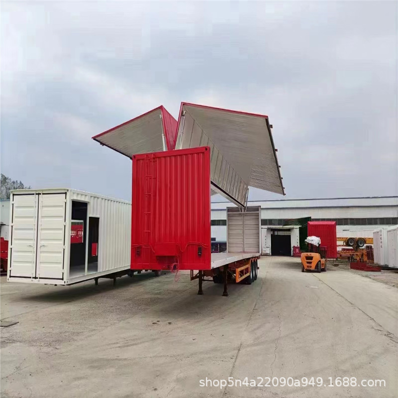 供应13米电动开启厢式半挂车 15米展翼式集装箱半挂车图片