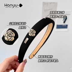 Korean small scented camellia flower black foam high crown headband for women, fashionable hair accessory, headband, hair pin holder