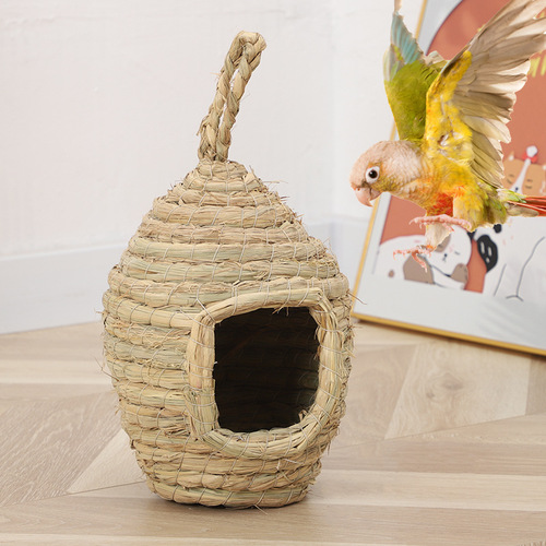 Manufacturer wholesale straw woven bird's nest, simulated sparrow bird's nest, parrot swallow bird cage, cross-border hand-woven bird house