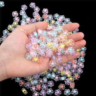 50 pcs/pack transparent five-petal flower heart flower acrylic straight hole beads DIY mobile phone chain hair accessories hair rope jewelry accessories