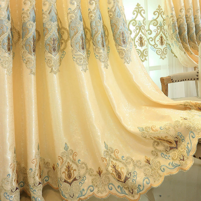 Embroidered thickened curtain, European style, golden, PC‑plastic components, multiple sizes