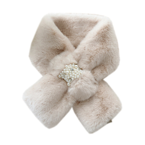 New scarf for women in autumn and winter, Korean version, versatile and warm, Japanese imitation Rex rabbit fur, Internet celebrity plush cross scarf, trendy
