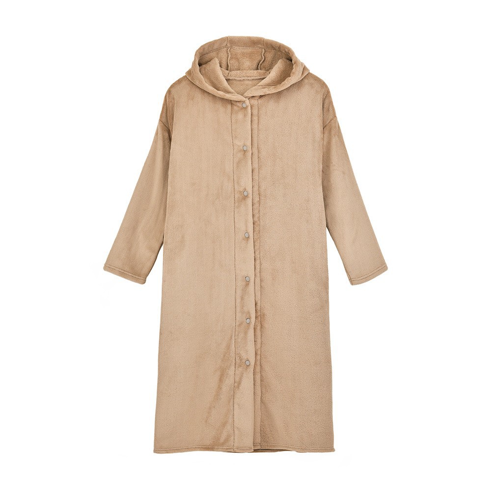 MUJI 일본식 따뜻한 벨벳 마이크로 화이버 파자마 여성용 겨울 긴 카디건 홈 옷 외부 잠옷