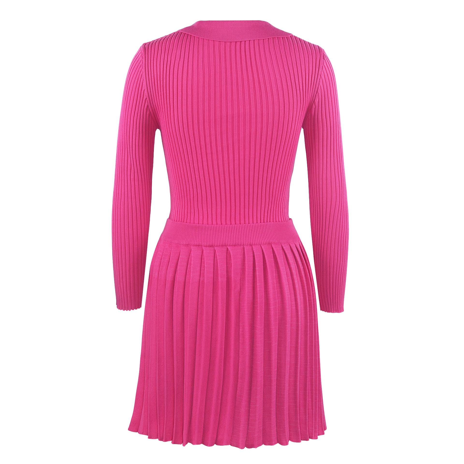 Knitted Solid Color Long-Sleeved Top Pleated Skirt 2 Piece Set NSHML85487