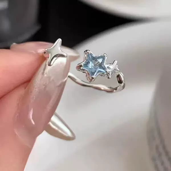 Niche Sweet Design Blue Star Open Ring for Women, Light Luxury, Heavy Craftsmanship, Versatile and High-End Ring