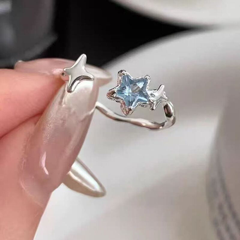 Niche Sweet Design Blue Star Open Ring for Women, Light Luxury, Heavy Craftsmanship, Versatile and High-End Ring