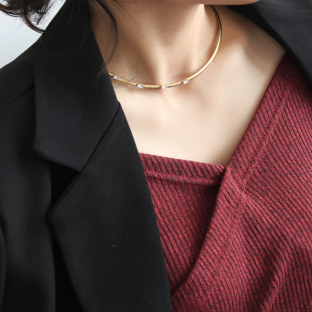 Simple Style Geometric Stainless Steel Gold Plated Zircon Necklace