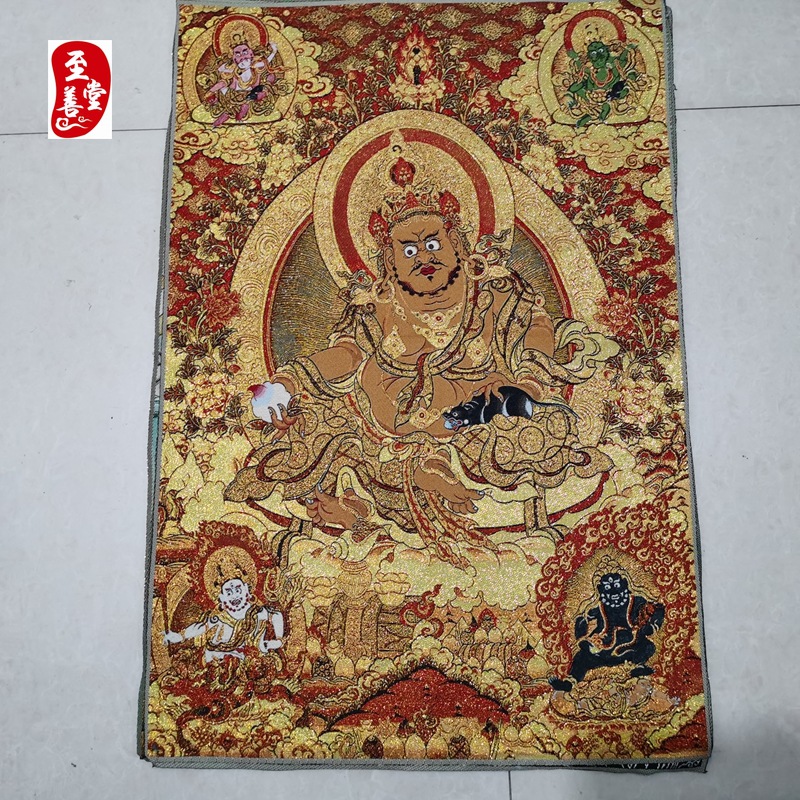 红色怀旧收藏网红货源刺绣织锦画唐卡客厅装饰画红金财神