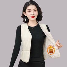 新款秋冬羽绒棉马甲女士加绒保暖背心短款v领坎肩妈妈内胆奶奶装