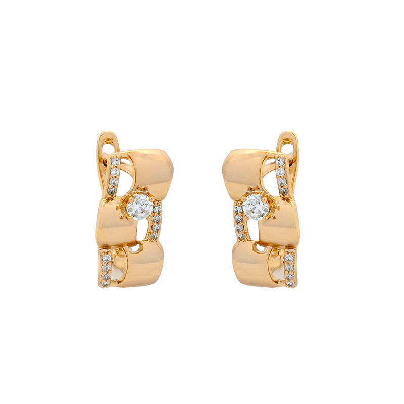 Pendientes Geométricos de Aleación Xuping con Baño de Oro de 14k y Gemas Artificiales, Versátiles y Exquisitos para Mujer