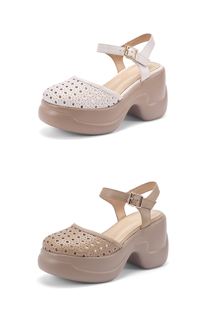 Sandal cao gót nữ mũi kín quai ngang gót 9 cm phong cách La Mã — màu trắng ngà, màu mơ chi tiết 15