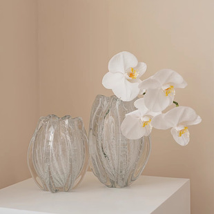 Light Luxury Nordic Modern Glacier Glass Vase High-end High-end Hydroponic Flower-arranging Living Room Dining Table Ornaments Decorations
