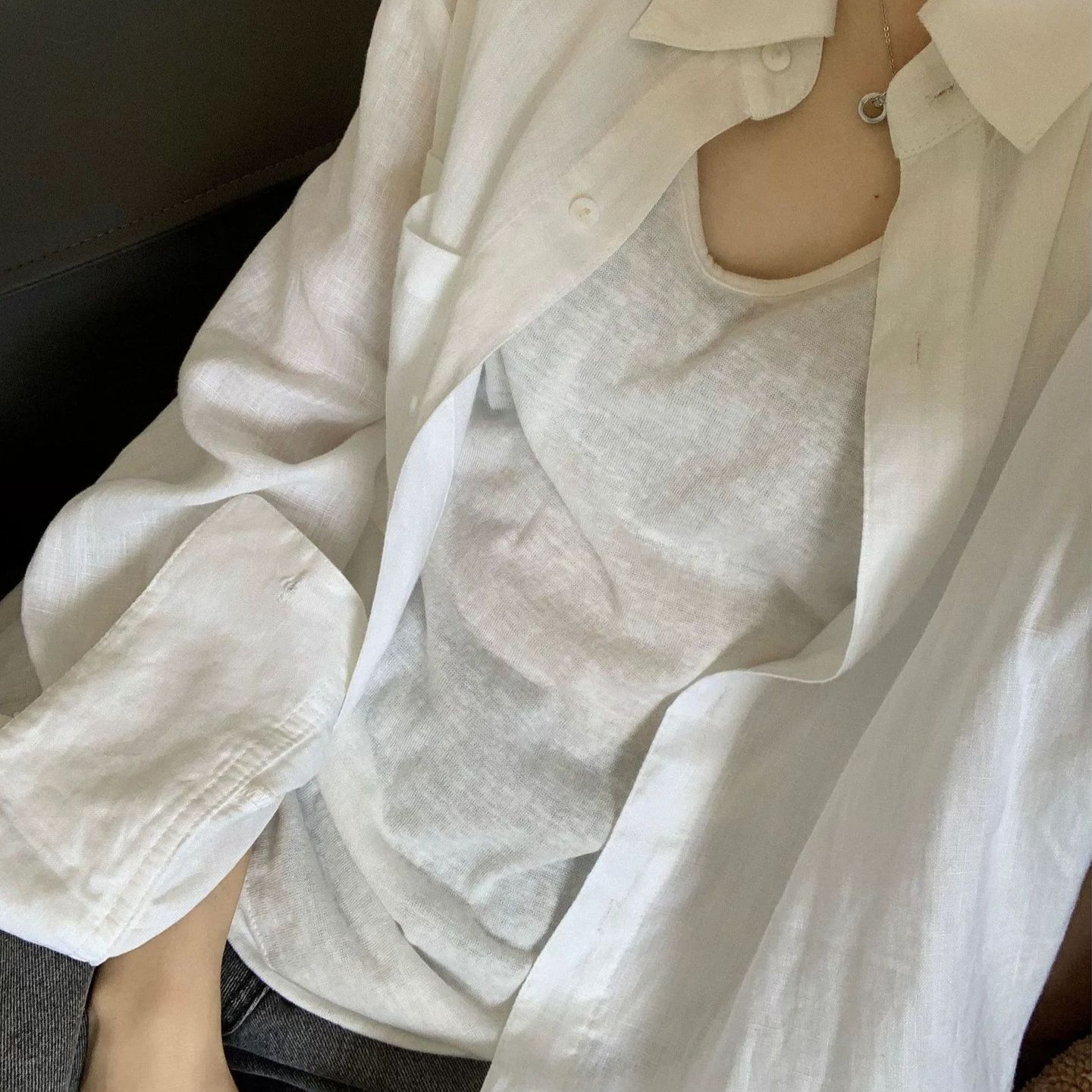 春夏棉麻纯色薄款背心宽松休闲打底衫