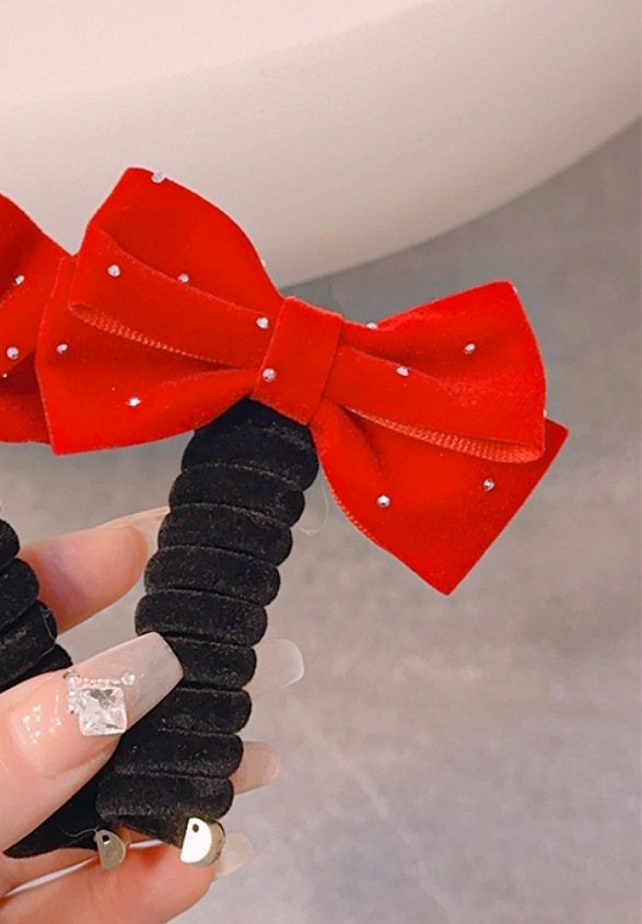 Felpa Año Nuevo accesorios para el cabello para niños línea telefónica rica banda para el cabello cuerda para el cabello Velvet Cherry Bow banda de goma banda para el cabello