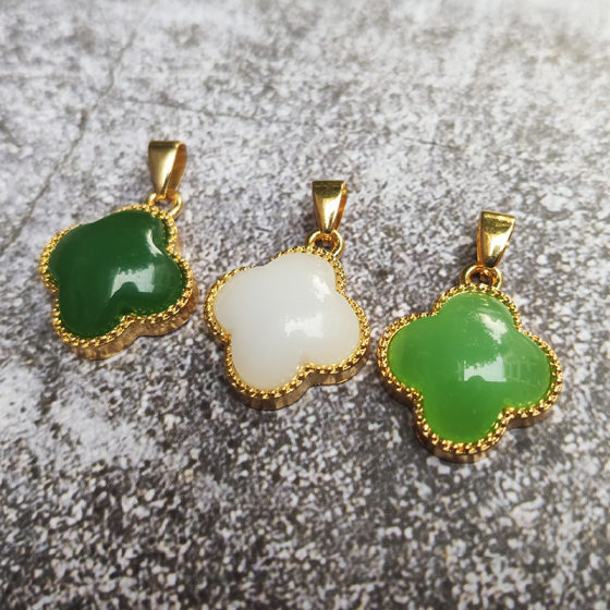 Green jade Ruyi pendant gold-plated imitation Jade brand necklace ethnic style men's and women's couple necklace sweater accessories chain
