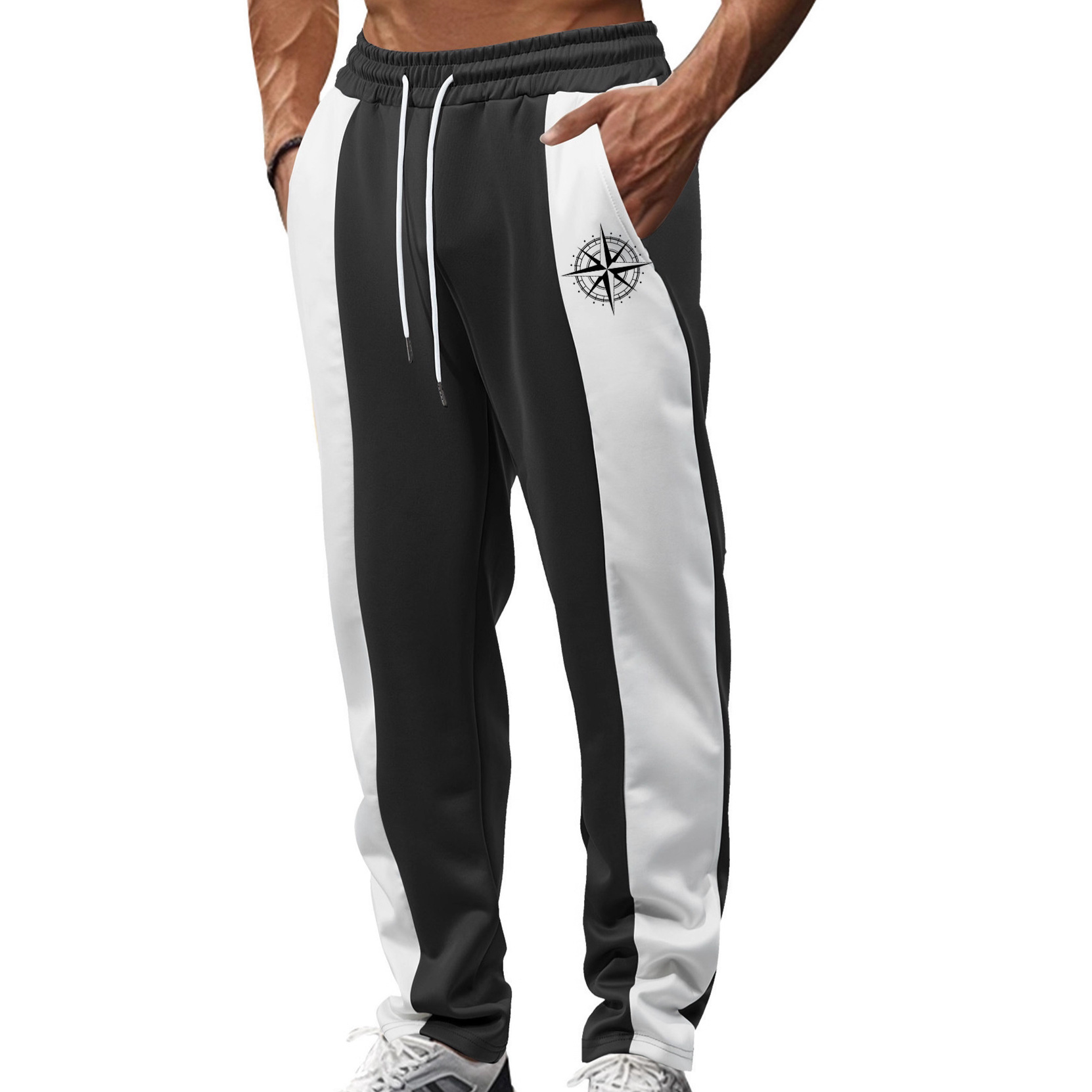 Cross-Border Independent Station Herren-Freizeithose, Sporthose, lockere Passform, Logobund, Jogginghose, schnelltrocknend, Patchwork-Design_voghion.com