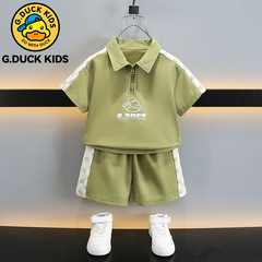 小黃鴨童裝男童夏裝2024新款套裝酷帥中小童寶寶短袖兒童夏季衣服