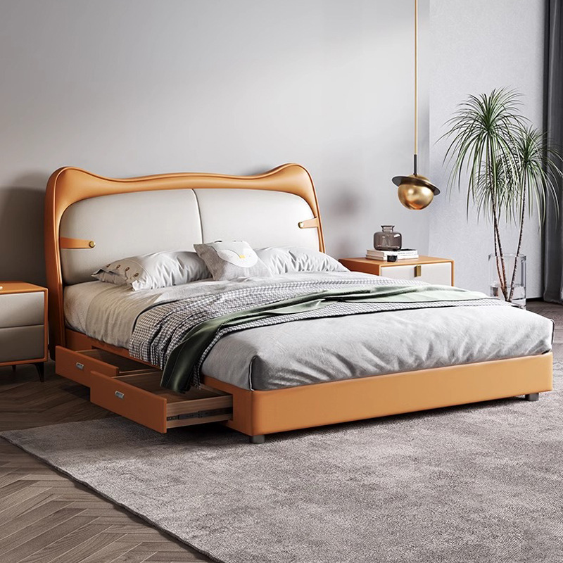 Creativo nuevo gatito de pies altos niñas princesa cama de cuero para niños cama secundaria moderna simple de 1.35m cama pequeña de almacenamiento