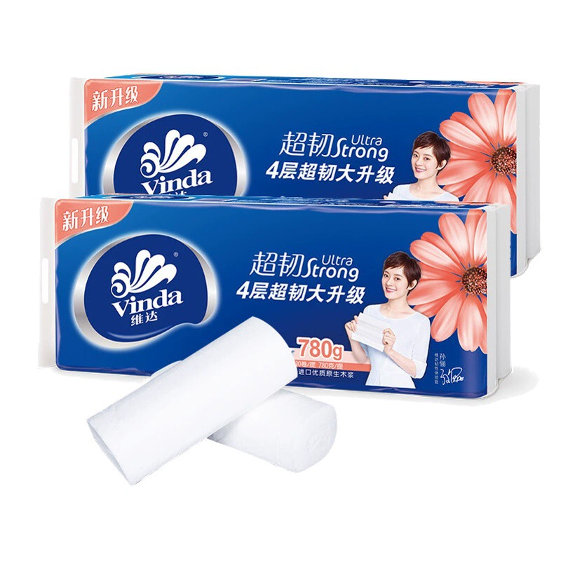 Рулонная бумага Vinda сверхпрочная 4 слоя 780 г туалетная бумага без сердечника Туалетная паутина полотенце для рук бытовой портативный 10 рулонов