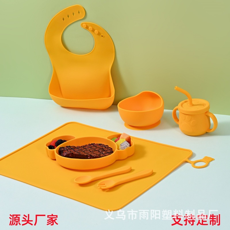 幼児食器セット ベビー用品 食品グレードのシリコンボウル フォーク スプーン 赤ちゃんの補助食プレート 幼稚園 家庭用|undefined