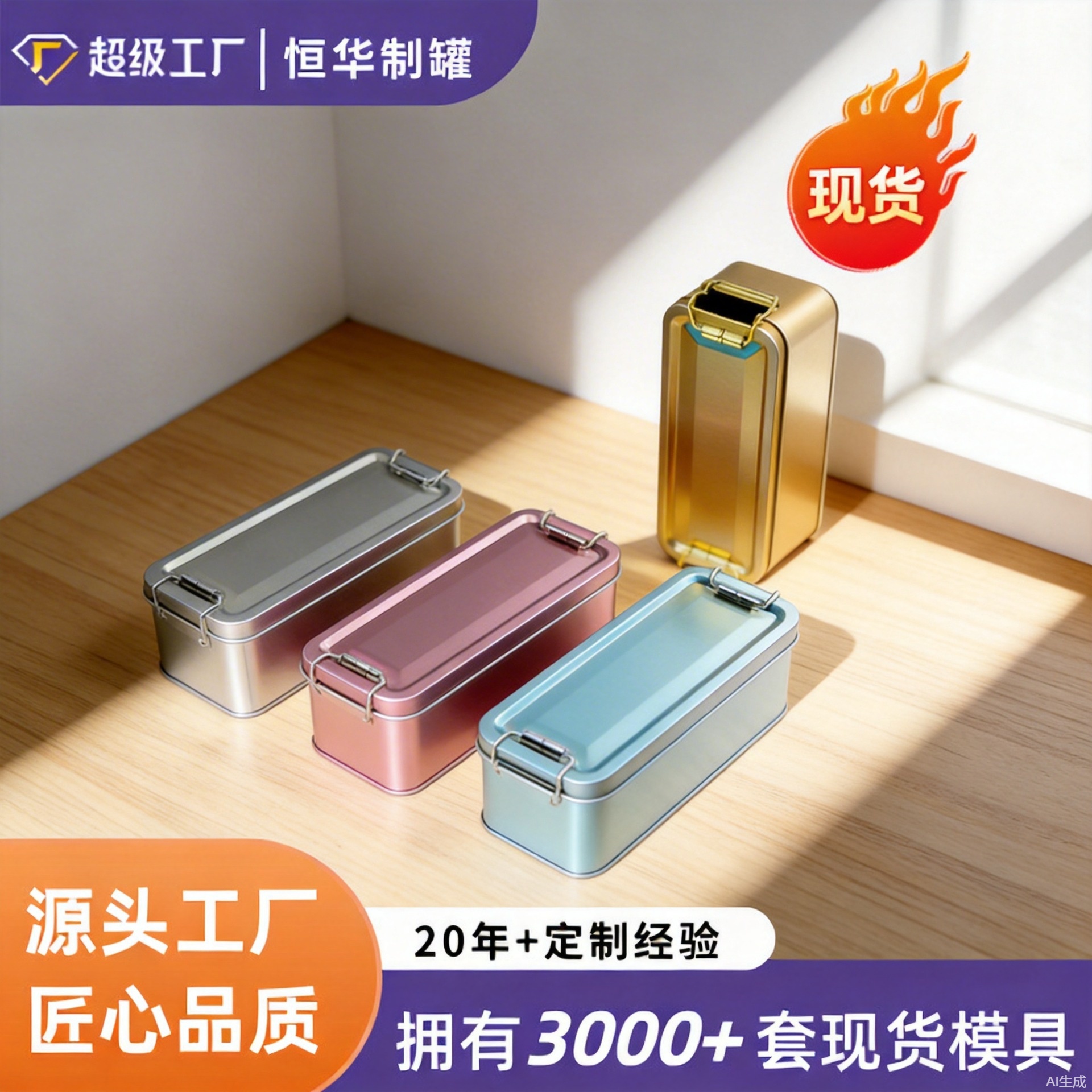 批发方形马口铁盒密封带卡扣金属铁盒 特产包装铁盒 茶叶食品铁盒