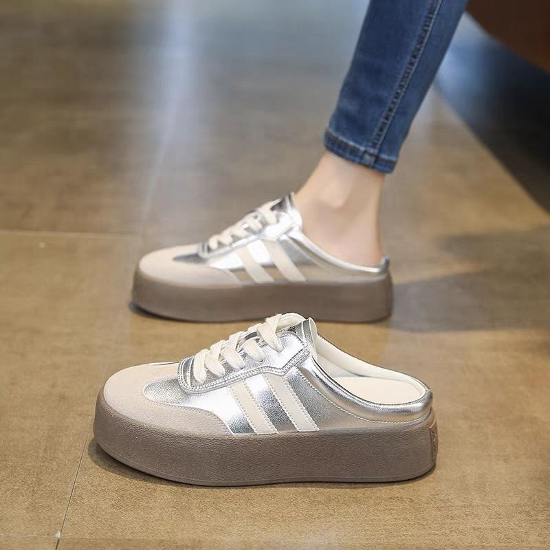 Mitad zapatillas de primavera y verano para mujeres 2025, nuevo calentamiento, zapatillas de fondo grueso, zapatos casuales, zapatos perezosos.