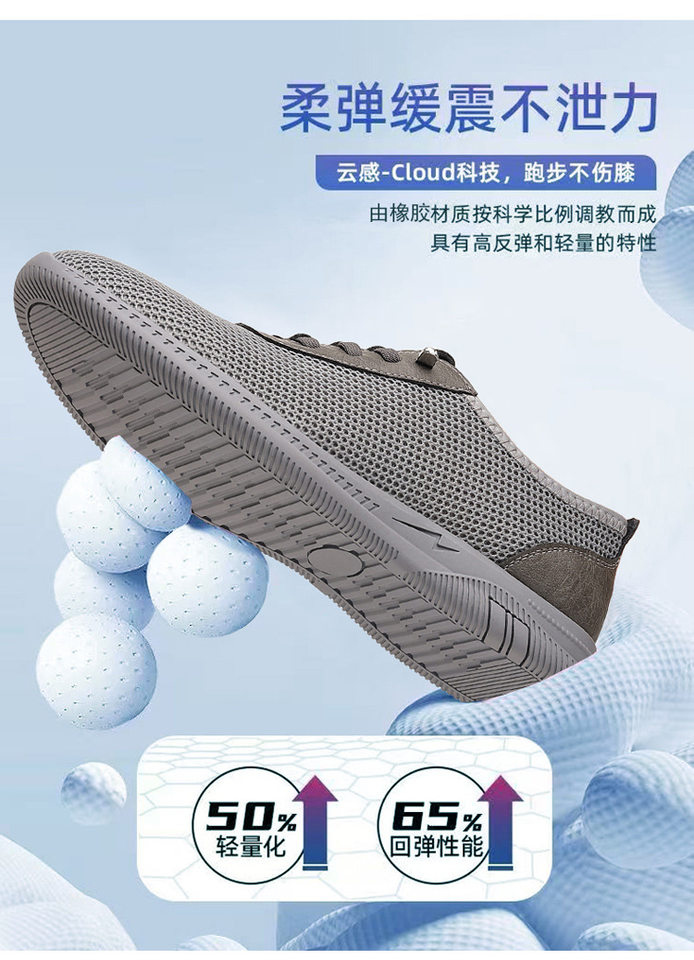 Giày thể thao nam lười xỏ chân chất liệu lưới thoáng khí, đế cao su đa năng chạy bộ — màu xám, màu đen chi tiết 3
