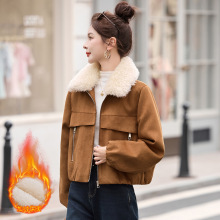 加绒加厚麂皮绒毛领棉服外套女2025冬季新款小个子超好看保暖棉衣