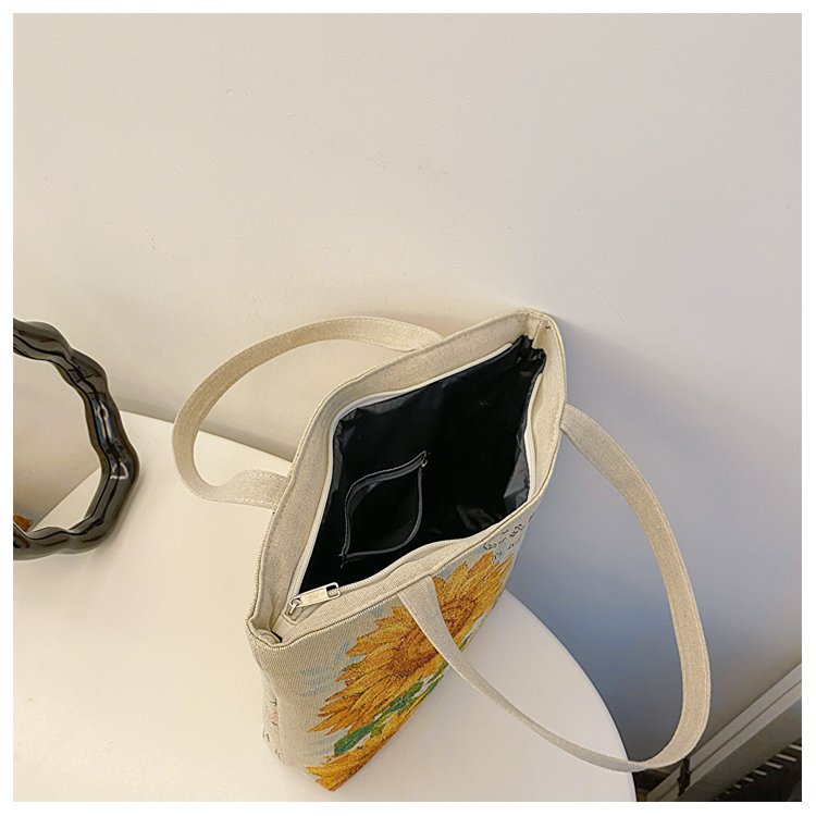 Double sided gold wire jacquard embroidered canvas student tutoring shoulder large capacity mommy bag, artistic style_voghion.com