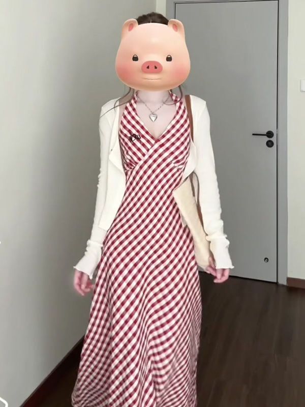 甘いスタイルのホルターネックスカート大きいサイズの女性の夏の薄い日焼け止めカーディガンウエスト痩身ドレス|undefined