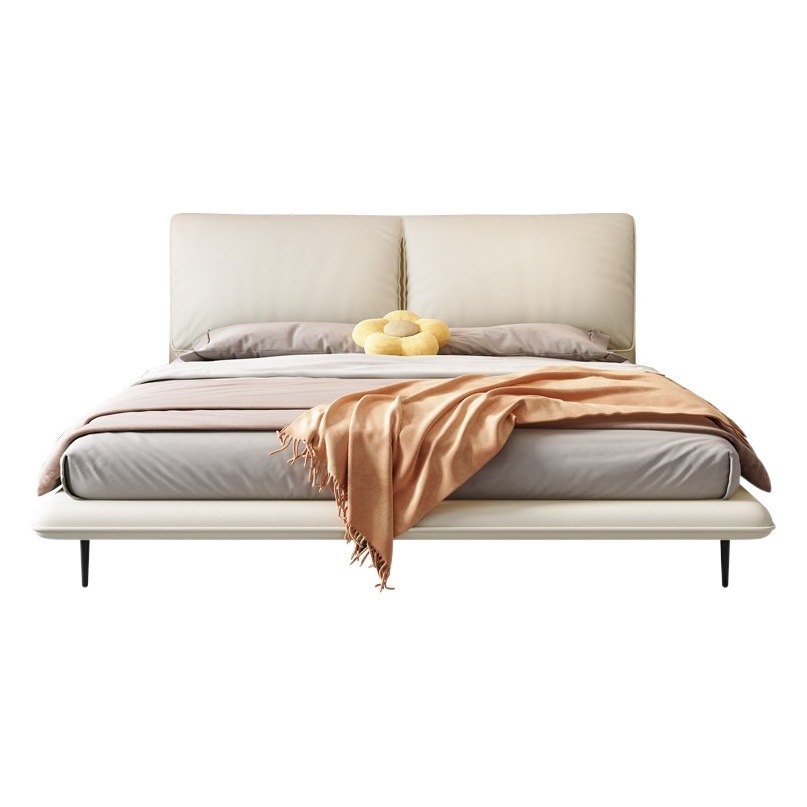 Suspensión cama de cuero genuino italiano minimalista Baxter elefante oreja cama dormitorio principal Luz de lujo moderno simple Internet celebridad cama doble