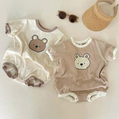INS Korean Version Summer Baby Clothes Cute Bear Onesie Short Sleeve Diaper Cover Newborn Baby Huggy