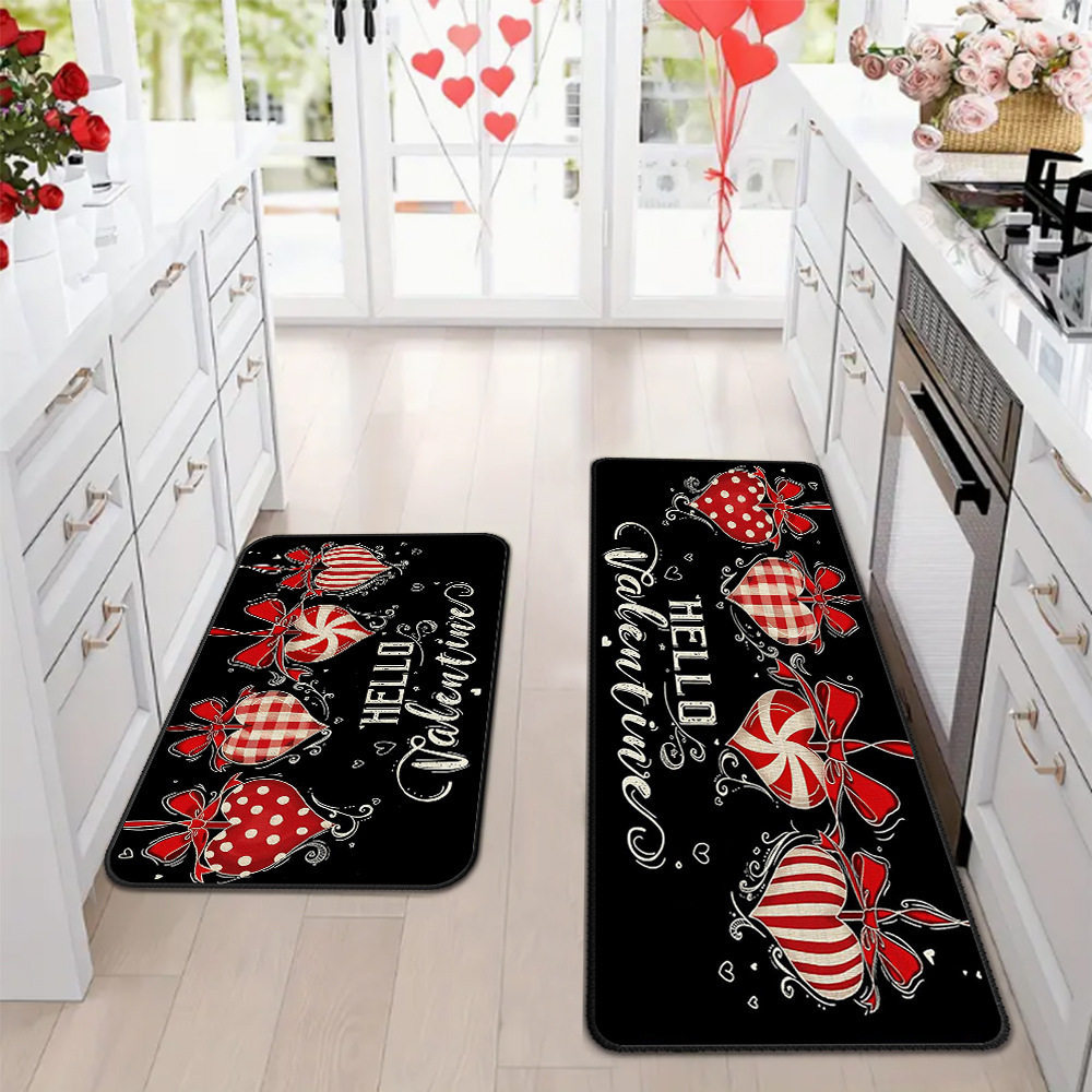 Amazon día de San Valentín alfombra de piso de cocina doméstica dos piezas conjuntos de alfombra de piso resistente a la suciedad y alfombra de puerta de entrada