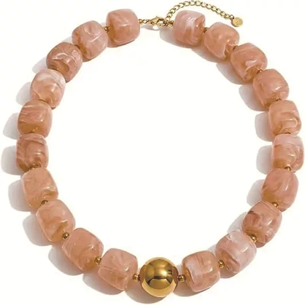 European and American Cross-Border New Resin Stainless Steel Beaded Necklace, Fashionable and Versatile, Exaggerated Luxury, High-End Feel, Wholesale Jewelry