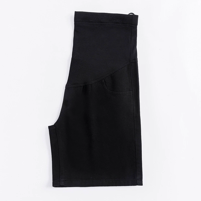 Maternity denim shorts, belly support panel, loose oversized fit