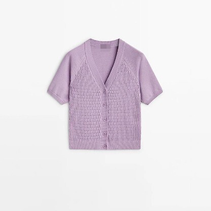 BM & MD & ZA autumn new women's casual short sleeve crocheted V-neck knitted cardigan short coat 05676601612