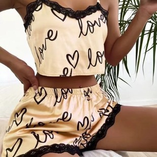 Women's plus size sexy pajamas satin two piece set home wear