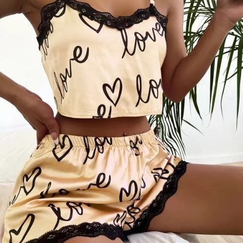 Women's plus size sexy pajamas satin two piece set home wear