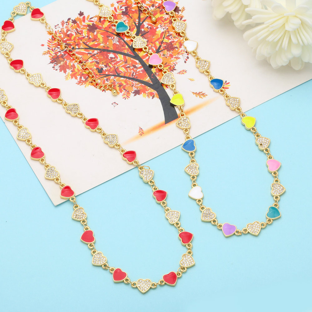 Fashion Heart Shape Copper Necklace Splicing Zircon Copper Necklaces