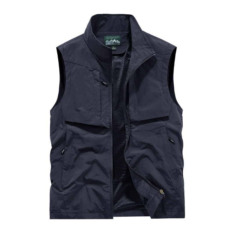 Vest Men's Outdoor Waistcoat Casual Spring and Autumn Thin Middle-aged Photography Fishing Vest Autumn Solid Color Overalls