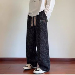 扎染高街裤子男秋季新款百搭直筒宽松潮流阔腿长裤慵懒风运动卫裤