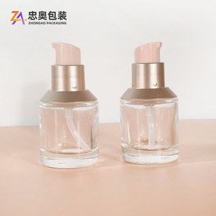 New Product 30ml Oblique Shoulder Lotion Bottle Ready-Made Cosmetics Full Cover Glass Bottle 30ml Penguin Pump Head Foundation Bottle