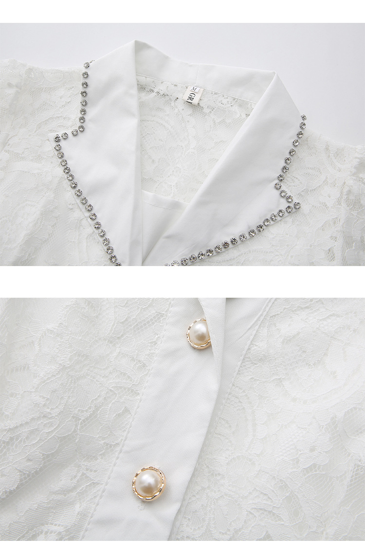 Elegance Lace Maxi Dress With Blazer Collar And Pearl Button Detail_voghion.com