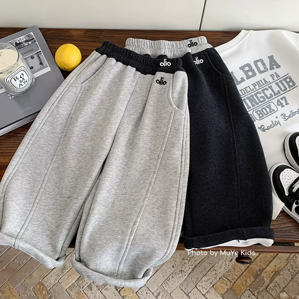 木野冬季加绒卫裤湖州织里童装男女童韩版加厚休闲裤儿童长裤服饰