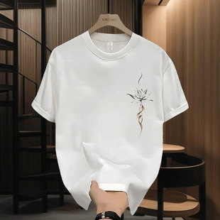 Heavy Weight Cotton Short-Sleeved T-Shirt Casual Trendy Men's and Women's Summer Ins White Matching Round Neck Top Trendy Versatile Men's Half-Sleeve