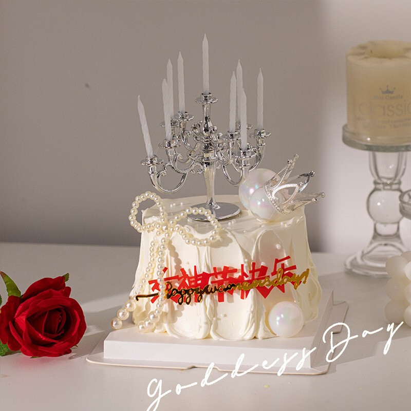 銀色ヨーロッパ式レトロ燭台誕生日キャンドル銀色誕生日ケーキロマンチックパーティーデザート台ネット赤装飾|undefined