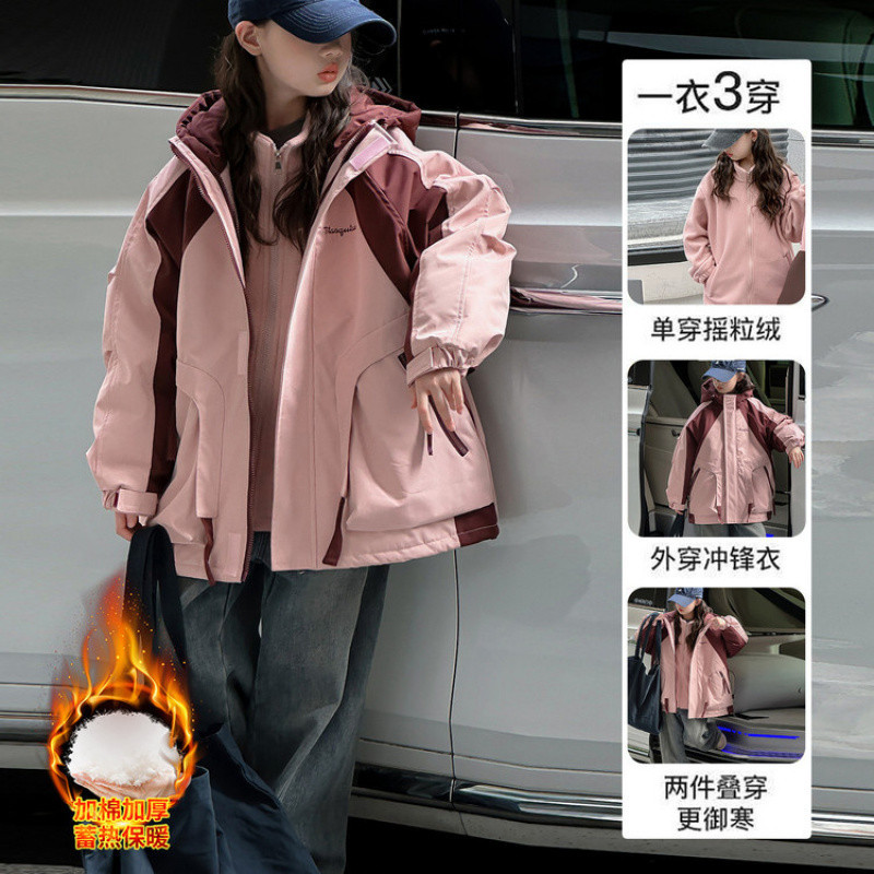 Zhili children's clothing girls' 2026 new autumn and winter style hooded windbreaker, thickened cotton-padded warm coat, three-in-one style