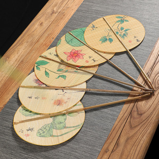 Chinese Style handmade bamboo fan Chinese retro double-sided printing summer cool Pu Fan bamboo silk ball fan dance fan
